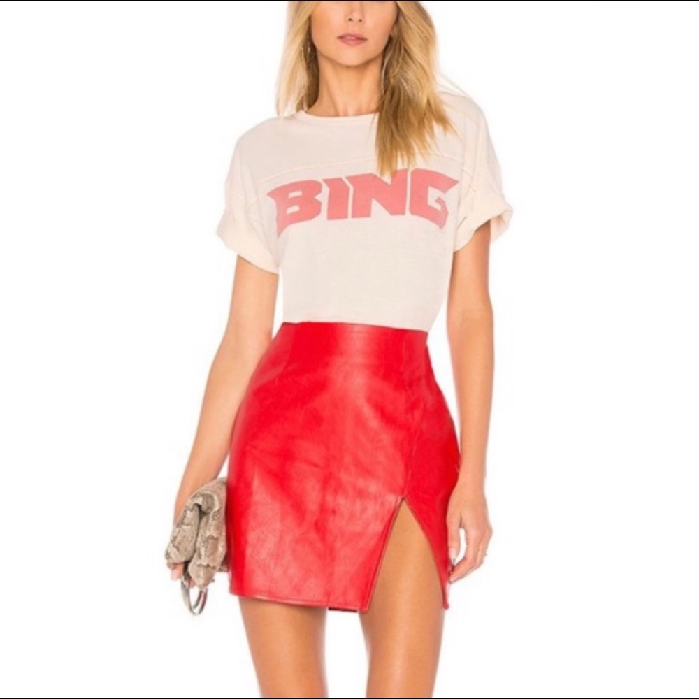 Red faux leather mini skirt Revolve
